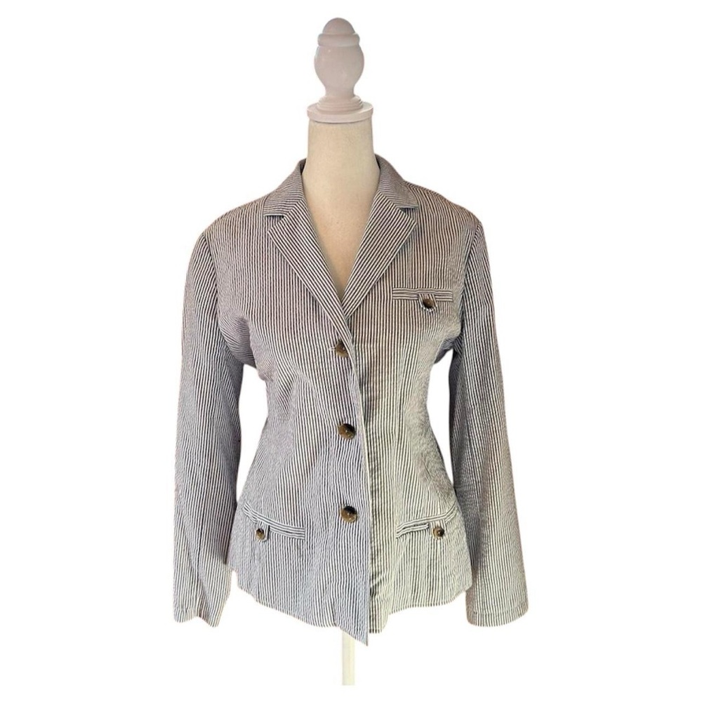 NWOT NorthStyle Seersucker Striped Blazer Small Blue/White